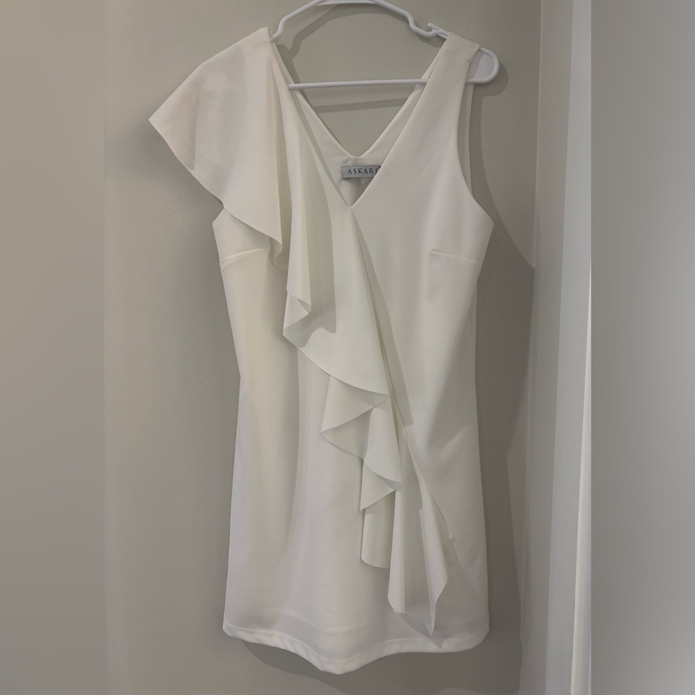 White Asymmetrical Ruffled Sheath Dress